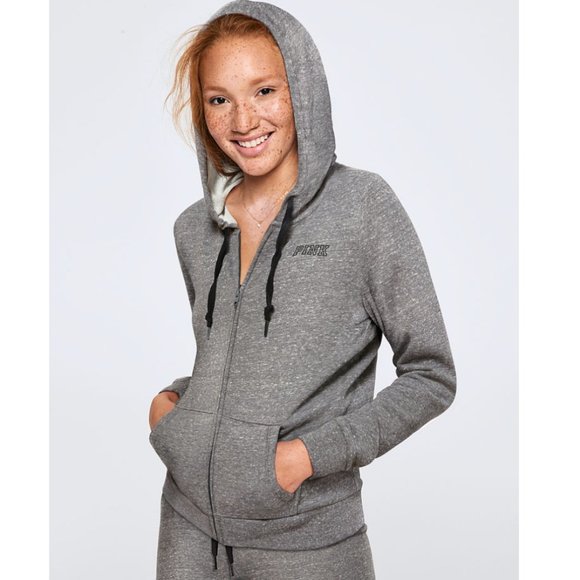 PINK Victoria's Secret Tops - VS PINK Everyday Full Lounge Full-Zip Logo Hoodie